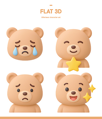 도형 동물 캐릭터 감정 동물캐릭터 곰 포유류 표정 3D 파일형식 디자인 행복 슬픔 놀람 기쁨 세트 원형 편집이미지 편집3D PSD 곰캐릭터 3D캐릭터