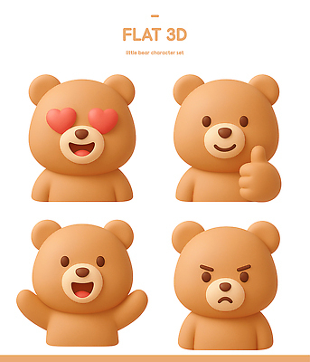 동물 캐릭터 감정 동물캐릭터 컨셉 곰 포유류 표정 3D 디지털합성 파일형식 귀여움 세트 디자인 장면 미소 사랑 기쁨 놀람 편집이미지 편집3D PSD 곰캐릭터 3D캐릭터