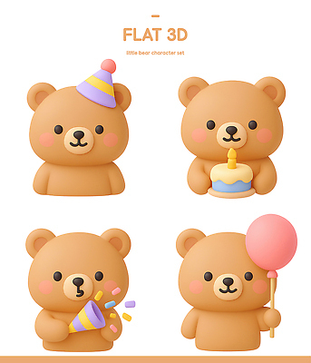 동물 캐릭터 기념일 동물캐릭터 컨셉 곰 포유류 디저트 사람 이벤트 3D 디지털합성 파일형식 생일 파티 케이크 풍선 오브젝트 축하 귀여움 어린이 장식 편집이미지 편집3D PSD 곰캐릭터 3D캐릭터