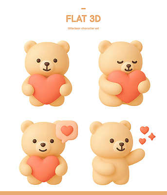 모양 동물 캐릭터 감정 동물캐릭터 컨셉 곰 포유류 3D 파일형식 하트 장면 디자인 표현 사랑 귀여움 포즈 아이디어 편집이미지 편집3D PSD 곰캐릭터 3D캐릭터