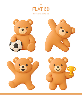 캐릭터 인형 동물캐릭터 컨셉 곰 3D 구기 상_우승 파일형식 곰인형 디자인 모션 공 트로피 세트 장면 아이디어 만화 귀여움 놀이 축구 편집이미지 편집3D PSD 곰캐릭터 3D캐릭터