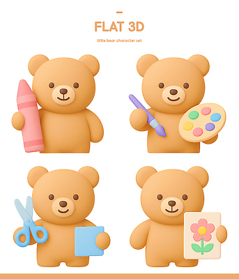 동물 캐릭터 감정 동물캐릭터 곰 포유류 모션 학용품 사람 3D 미술도구 파일형식 색연필 물감 종이 작업 그리기 만들기 장식 그림 즐거움 디자인 어린이 편집이미지 편집3D PSD 곰캐릭터 3D캐릭터
