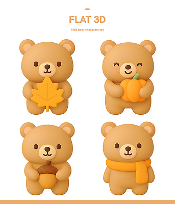 동물 캐릭터 동물캐릭터 컨셉 잎 채소 곰 포유류 3D 목도리 견과류 디지털합성 파일형식 오브젝트 나뭇잎 호박 도토리 스카프 귀여움 디자인 세트 조화 편집이미지 편집3D PSD 곰캐릭터 3D캐릭터