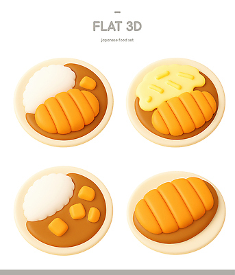 식기 아시아 음식 3D 커틀릿 디지털합성 파일형식 돈가스 일본 세트 모형 밥 카레 반찬 접시 디자인 스타일 전통 식사 요리 그래픽 편집이미지 편집3D PSD 일본음식