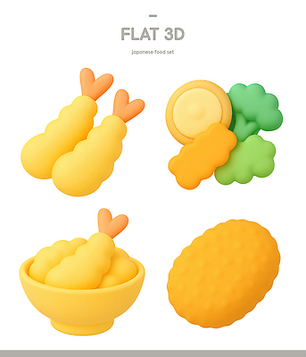 아이콘 음식 컨셉 3D 파일형식 일본음식 튀김 채소 놀이 컬러 백그라운드 음식아이콘 요리 장식 아이디어 편집이미지 편집3D PSD