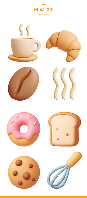 주간 커피 음료 음식 빵 주방용품 디저트 3D 상점 식사 파일형식 크루아상 도넛 쿠키 주걱 원두 아침 브런치 빵집 편집이미지 편집3D PSD