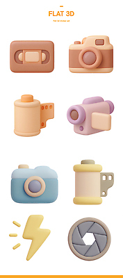 취미 전자제품 3D 파일형식 스티커 카메라 필름 디자인 컬러 모양 일렬 세트 촬영 표현 장면 예술 창작 도안 공예 편집이미지 편집3D PSD