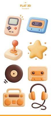 음향기기 회사 3D 음반 게임기 파일형식 스티커 헤드폰 카세트테이프 비디오 조이스틱 레코드 컬러 모양 아이템 그래픽 디지털 장난감 기획사 편집이미지 편집3D PSD