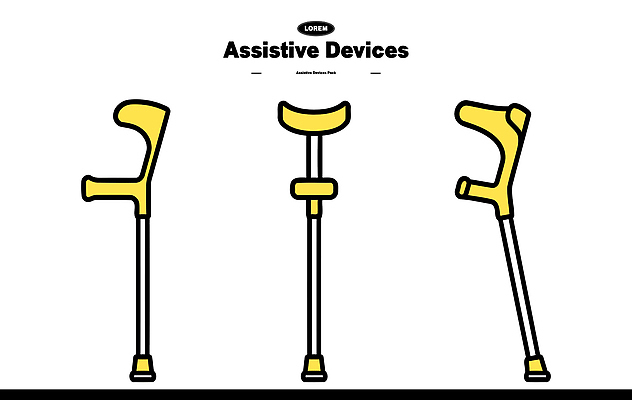 컬러 컨셉 의학 모션 라이프 치료 기구 파일형식 벡터 보조기구 지팡이 걷기 노란색 손잡이 길이 디자인 도움 지원 환자 재활 건강 안전 이동 기능 생활 편리함 일상 일러스트 국내일러스트 AI파일