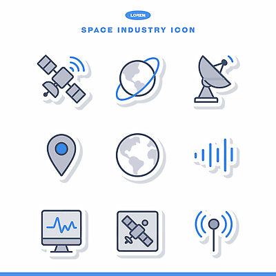 아이콘 산업 지구 지도 통신 설계 기술 실험 그래픽 우주 자료 인공위성 네트워크 관측 위치 우주산업 2D아이콘 AI파일 컨셉 파일형식 벡터