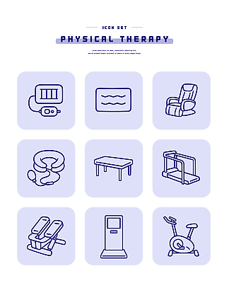 아이콘 컨셉 의자 의학 건강 치료 파일형식 벡터 물리치료 도구 운동 회복 재활 마사지 등받이의자 체중계 라인아이콘 AI파일 국내일러스트 2D아이콘