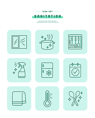 아이콘 3 위생 파일형식 벡터 청소 주방 도구 세척 방역 건강 청결 음식 요리 관리 온도 스프레이 2D아이콘 라인아이콘 AI파일
