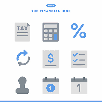 아이콘 문구용품 경제 장비 파일형식 벡터 재정 세금 계산기 비율 자료 날짜 도장 체크리스트 달력 문서 금융 회계 작업 2D아이콘 AI파일