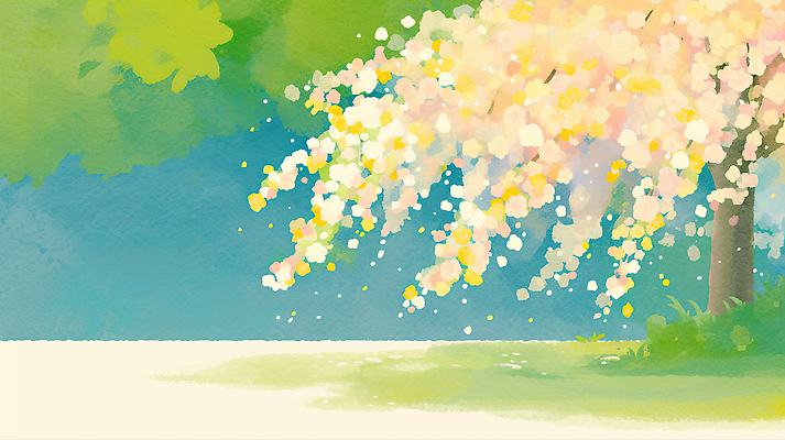 JPG 나무 꽃잎 꽃 컬러 일러스트 자연 하늘 바람 휴식 나뭇잎 따뜻함 밝음 풍경 잔디 여름 노란색 봄풍경 봄 산책 흰색 땅 국내일러스트 AI일러스트 AI콘텐츠 자연요소 식물 계절 컨셉 잎 날씨 생태계 파일형식