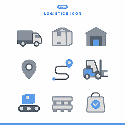 아이콘 포장 상자 트럭 화물 운송업 팔레트 포장지 창고 위치 물류 2D아이콘 AI파일 산업 자동차 파일형식 벡터