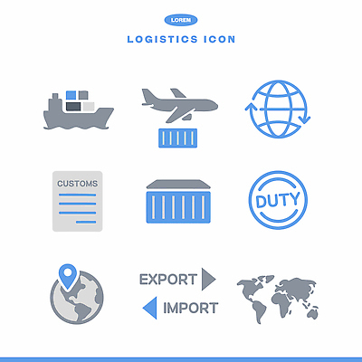 아이콘 문자 산업 컨셉 수상교통 운송업 파일형식 벡터 관세청 물류 무역 수입 세관 의무 화물 항공 선박 세계 기호 계획 시스템 2D아이콘 AI파일
