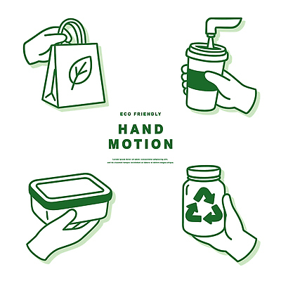 식기 잡화 컨셉 모션 재질 신체부위 환경 친환경 파일형식 벡터 손 재활용 컵 가방 보호 플라스틱 소비 쓰레기 자원 생활 디자인 AI파일 일러스트 국내일러스트 손짓 에코