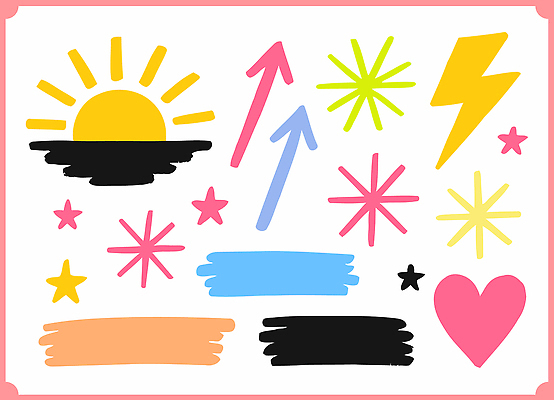 자연요소 모양 에너지 파일형식 벡터 디자인 도형 컬러 그래픽 백그라운드 창의력 꾸미기 예술 색칠 표현 장식 선 태양 별 하트 전기에너지 방향 배열 일러스트 국내일러스트 AI파일 낙서