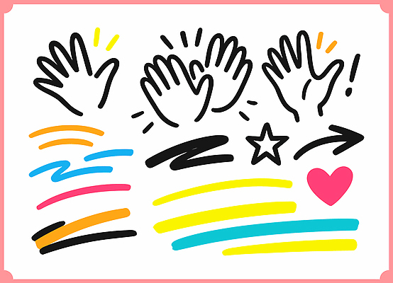 컬러 컨셉 신체부위 파일형식 벡터 손 감정 표현 선 파란색 노란색 분홍색 검은색 디자인 그림 아이디어 창의성 모션 심볼 일러스트 국내일러스트 AI파일 낙서
