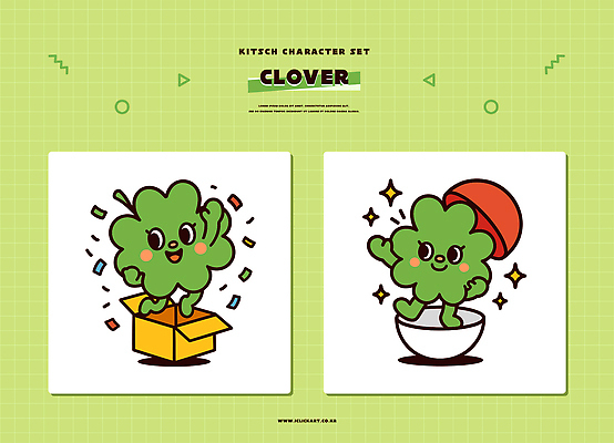 식물 캐릭터 식기 감정 컨셉 모션 클로버 파일형식 벡터 상자 놀기 그릇 디자인 그래픽 컬러 즐거움 세트 키치 그림 상상력 일러캐릭터 AI파일 일러스트 네잎클로버