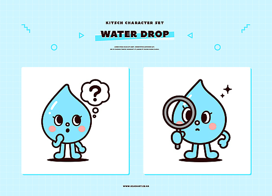 캐릭터 컬러 컨셉 모션 파란색 파일형식 벡터 물방울 의문 확대경 관찰 표정 질문 디자인 그림 귀여움 수자원 상상 소통 탐험 표현 단순화된 일러캐릭터 AI파일 일러스트 하늘색