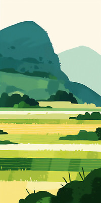 JPG 식물 농업 일러스트 자연 하늘 풍경 초원 초록색 여름 농작물 햇빛 환경 농사 수확 농촌 작업 언덕 지역 논밭 국내일러스트 AI일러스트 AI콘텐츠 계절 산업 컬러 밭 논 태양 시골 생태계 파일형식