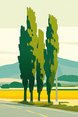 JPG 나무 식물 계절 도로 농업 일러스트 자연 하늘 날씨 산 풍경 초원 초록색 농경지 환경 시골 묘사 생태계 지역 사이프러스 국내일러스트 AI일러스트 AI콘텐츠 산업 길 컬러 교통시설 농장 파일형식