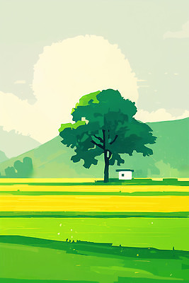 JPG 나무 일러스트 자연 하늘 주택 논 풍경 초원 일상 여름 태양 농장 환경 공간 시골 땅 언덕 지역 조화 국내일러스트 AI일러스트 AI콘텐츠 자연요소 식물 계절 농업 건물 라이프 생태계 파일형식