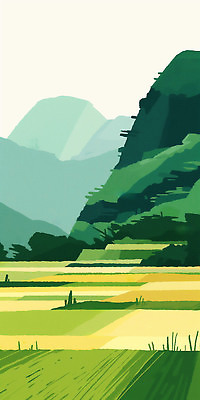 JPG 계절 백그라운드 밭 농업 일러스트 자연 산 곡류 풍경 초원 여러명 초록색 농작물 햇빛 농사 금색 수확 작업 조화 국내일러스트 AI일러스트 AI콘텐츠 산업 컬러 다수 사람 태양 생태계 파일형식