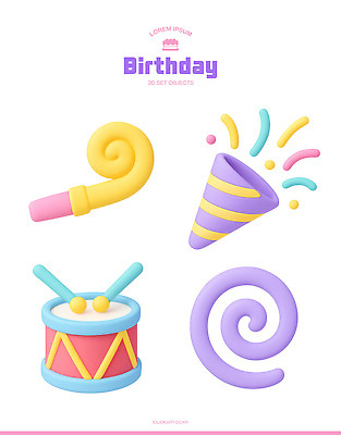 기념일 감정 컨셉 타악기 이벤트 3D 생일 파일형식 장식 오브젝트 파티 컬러 모양 드럼 촛대 즐거움 축하 조화 PSD 생일파티 편집이미지 편집3D