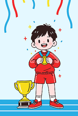 감정 컨셉 모션 운동선수 건강 사람 최고 상_우승 메달 파일형식 벡터 어린이 금메달 시상식 기쁨 축하 스포츠 운동 우승 트로피 대회 만세 참여 즐거움 성공 축제 일러스트 국내일러스트 AI파일 육상선수