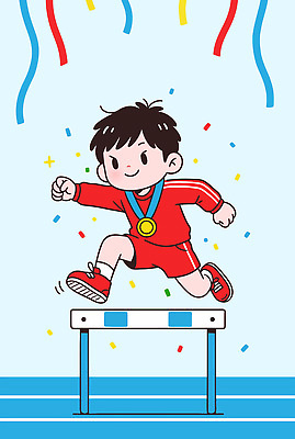 옷 남자 감정 종이 어린이 스포츠 컨셉 모션 운동선수 건강 사람 최고 메달 넘기 파일형식 벡터 육상스포츠 대회 소년 장애물 금메달 운동 경쟁 축하 리본 색종이 기쁨 달리기 성공 운동복 에너지 즐거움 일러스트 국내일러스트 AI파일 육상선수 우승 장애물넘기