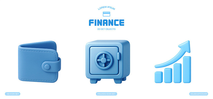 컬러 컨셉 비즈니스 금융 경제 3D 재산 파일형식 지갑 금고 그래프 상승 아이템 세트 파란색 디자인 돈 재정 안전 투자 수입 PSD 편집이미지 편집3D