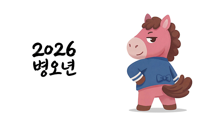 캐릭터 한국전통 컨셉 농업 회사 사람 야외활동 말_동물 전통의상 연도 파일형식 2026년 병오년 동물 디자인 옷 그림 귀여움 컬러 축제 농장 소풍 상징 문화 놀이 기획사 어린이 일러캐릭터 PSD 일러스트 한복 말 붉은말