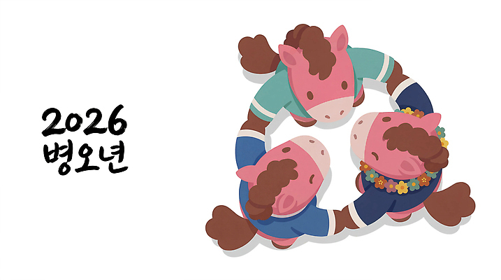 도형 캐릭터 한국전통 컨셉 말하기 말_동물 전통의상 연도 파일형식 2026년 병오년 원형 모임 모션 소통 축제 장신구 만남 디자인 상징 대화 표현 귀여움 컬러 동물 인형 소셜 일러캐릭터 PSD 일러스트 한복 말 붉은말