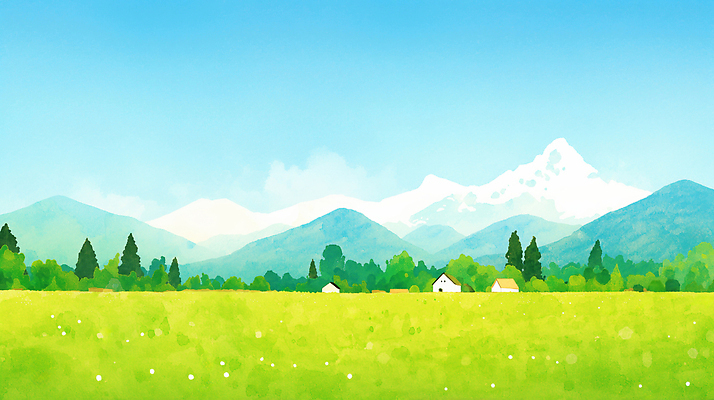 JPG 나무 식물 컬러 일러스트 자연 하늘 날씨 산 주택 풍경 초원 야외 일상 초록색 여름 파란색 봄 공간 흰색 시골 멀리 국내일러스트 AI일러스트 AI콘텐츠 계절 건물 라이프 생태계 파일형식