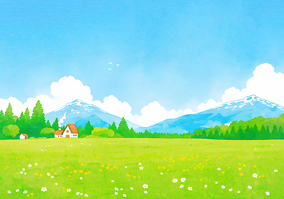 JPG 모양 나무 꽃 일러스트 자연 하늘 산 비행기 주택 풍경 초원 여름 농장 봄 목초지 시골 땅 국내일러스트 AI일러스트 AI콘텐츠 식물 계절 농업 항공교통 대중교통 건물 목장 생태계 파일형식 초원_자연