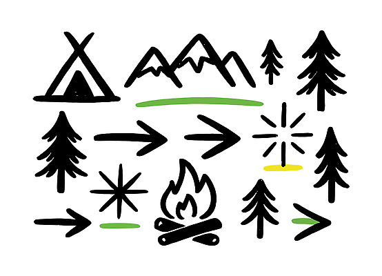 자연요소 식물 감정 다수 불 레저 캠핑도구 사람 트래킹 생태계 파일형식 벡터 모닥불 산 나무 텐트 모션 야외 자연 여행 캠핑 모임 탐험 취미 지도 방향 친목 여러명 즐거움 낙서 국내일러스트 일러스트 AI파일 등산 아웃도어