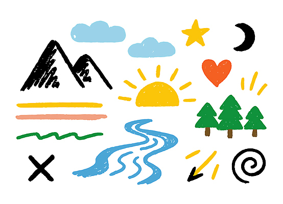 자연요소 모양 식물 문자 선 레저 트래킹 생태계 파일형식 벡터 자연 산 태양 나무 강 직선 별 달 하트 물결 기호 컬러 표현 그림 디자인 예술 조화 낙서 국내일러스트 일러스트 AI파일 등산 캠핑 아웃도어