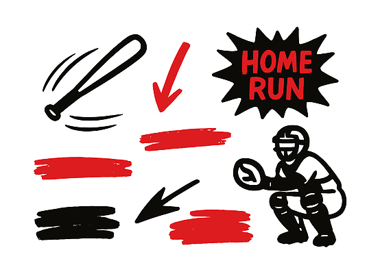 스포츠 컬러 컨셉 스포츠시설 건강 구기 야구 야구용품 파일형식 벡터 홈런 야구방망이 운동선수 장비 빨간색 검은색 장면 경기 모션 스코어 협력 운동 경쟁 필드 야외 경기장 낙서 국내일러스트 일러스트 AI파일