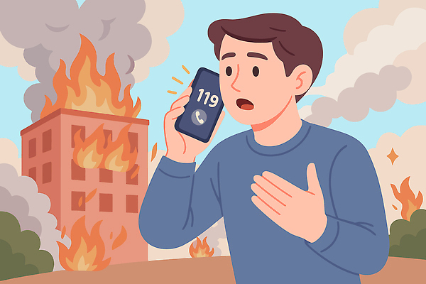 자연요소 건축물 컨셉 모션 불 안전 사람 도움 소방 사건 국민 전화번호 파일형식 벡터 화재 통화 119 남자 건물 연기 불꽃 긴급 구출 탈출 위험 시민 신고 국내일러스트 일러스트 AI파일 행동요령 대피