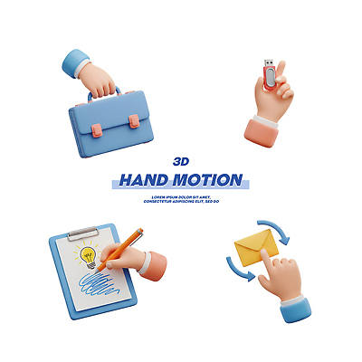 잡화 컨셉 모션 봉투 신체부위 3D 사무용품 편지 파일형식 손짓 가방 USB 서류판 편지봉투 손 그래픽 아이디어 비즈니스 표현 디지털 작업 디자인 편집3D 편집이미지 PSD