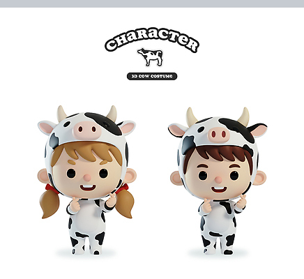 감정 동물캐릭터 컨셉 포유류 관계 사람 3D 소 파일형식 캐릭터 옷 어린이 귀여움 놀이 즐거움 디자인 친구 동물 편집3D 편집이미지 PSD 젖소 소캐릭터