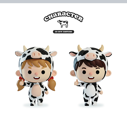 감정 동물캐릭터 컨셉 포유류 관계 표정 이벤트 3D 소 파일형식 캐릭터 옷 귀여움 촬영 웃음 파티 친구 모션 즐거움 동물 편집3D 편집이미지 PSD 젖소 소캐릭터