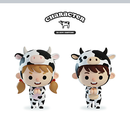 감정 동물캐릭터 컨셉 표정 사람 손짓 3D 소 파일형식 캐릭터 놀이 어린이 웃음 손모으기 함께함 즐거움 축제 편집3D 편집이미지 PSD 젖소 소캐릭터