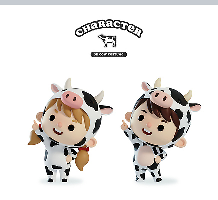 감정 동물캐릭터 컨셉 표정 3D 소 파일형식 캐릭터 포즈 즐거움 귀여움 웃음 촬영 축제 놀이 동물 조형 장난감 패션 편집3D 편집이미지 PSD 젖소 소캐릭터