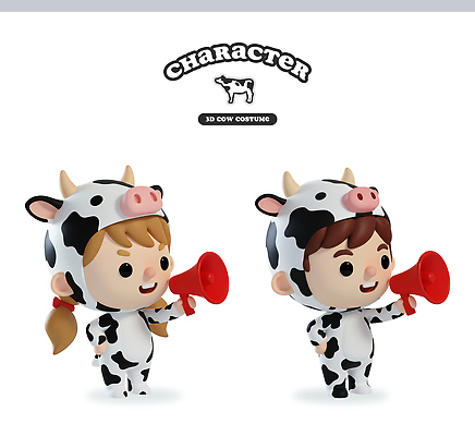 감정 동물캐릭터 컨셉 관계 문화예술 표정 3D 소 파일형식 캐릭터 마우스피스 즐거움 웃음 장난감 귀여움 놀이 모션 옷 연극 표현 친구 편집3D 편집이미지 PSD 젖소 소캐릭터