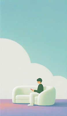 JPG 손 남자 백그라운드 생각 일러스트 모션 하늘 휴식 일상 책 파란색 소파 고요 감상 공간 집중 읽기 힐링 조용 차분 국내일러스트 AI일러스트 AI콘텐츠 컬러 컨셉 의자 사람 라이프 신체부위 파일형식