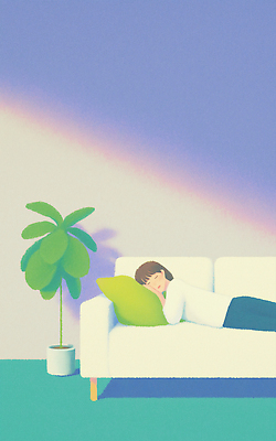 JPG 식물 컬러 포즈 일러스트 베개 휴식 주택 실내 사람 생활 소파 공간 시간 분위기 편안함 그림 낮잠 힐링 순간 국내일러스트 AI일러스트 AI콘텐츠 컨셉 의자 침구 내부 건물 잠 감각 파일형식