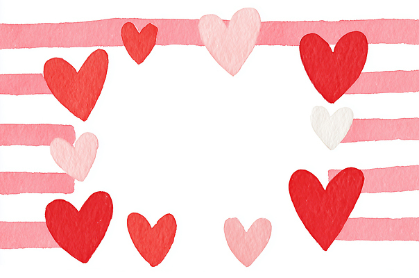 JPG 모양 디자인 분홍색 컬러 백그라운드 일러스트 발렌타인데이 사랑 그래픽 장식 빨간색 줄무늬 하트 표현 중앙 그림 심플 손그림 창의력 국내일러스트 AI일러스트 AI콘텐츠 감정 무늬 데이이벤트 파일형식